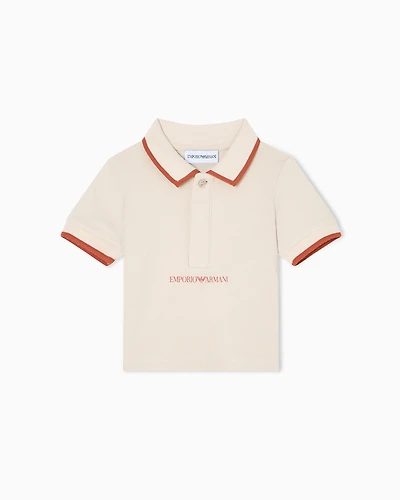 Emporio Armani - Piqué jersey polo shirt with piping detail, Boy, Beige, Size: 6M