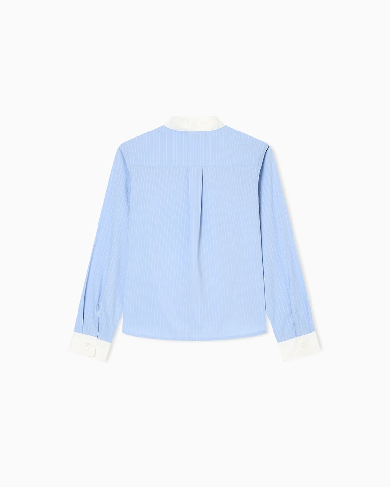 Emporio Armani - Striped poplin shirt with guru collar, Girl, Light_blue, Size: