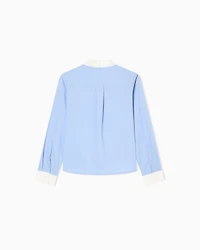 Emporio Armani - Striped poplin shirt with guru collar, Girl, Light_blue, Size: