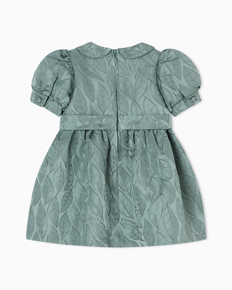 Emporio Armani - Leaf design jacquard dress with puff sleeves, Girl, Green, Size: