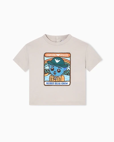 Emporio Armani - ASV jersey T-shirt with Manga Bear Crew print, Boy, Beige, Size: