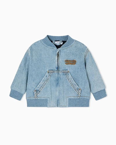 Emporio Armani - Denim zip-up blouson with logo embroidery, Boy, Blue, Size:
