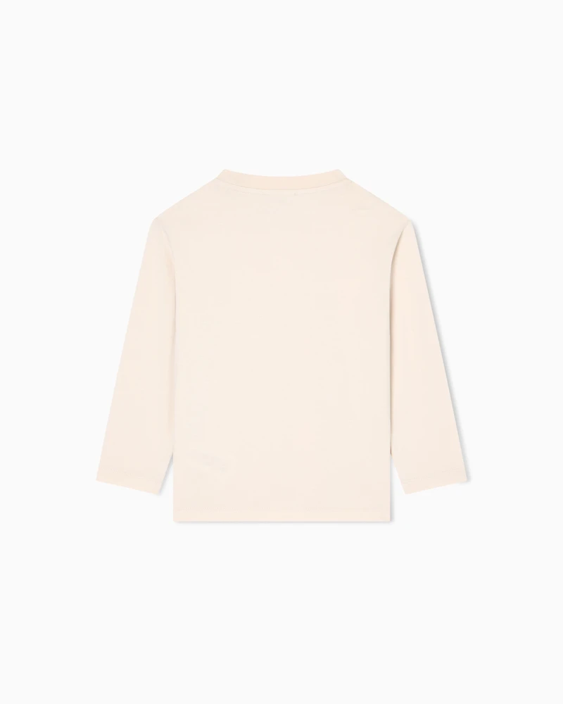 Emporio Armani - ASV oversized long-sleeved jersey T-shirt with eagle logo, Boy, Beige, Size: