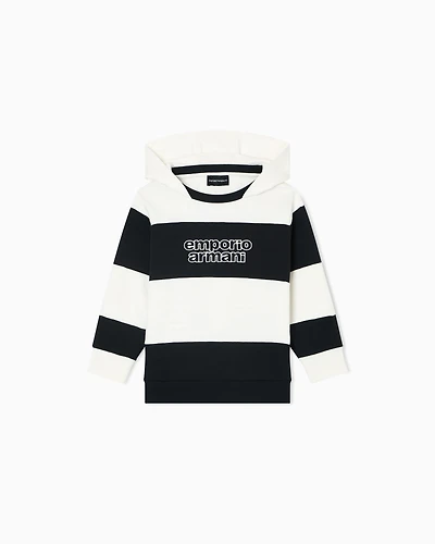 Emporio Armani - ASV hooded jersey sweatshirt with a striped motif, Boy, Navy Blue, Size: