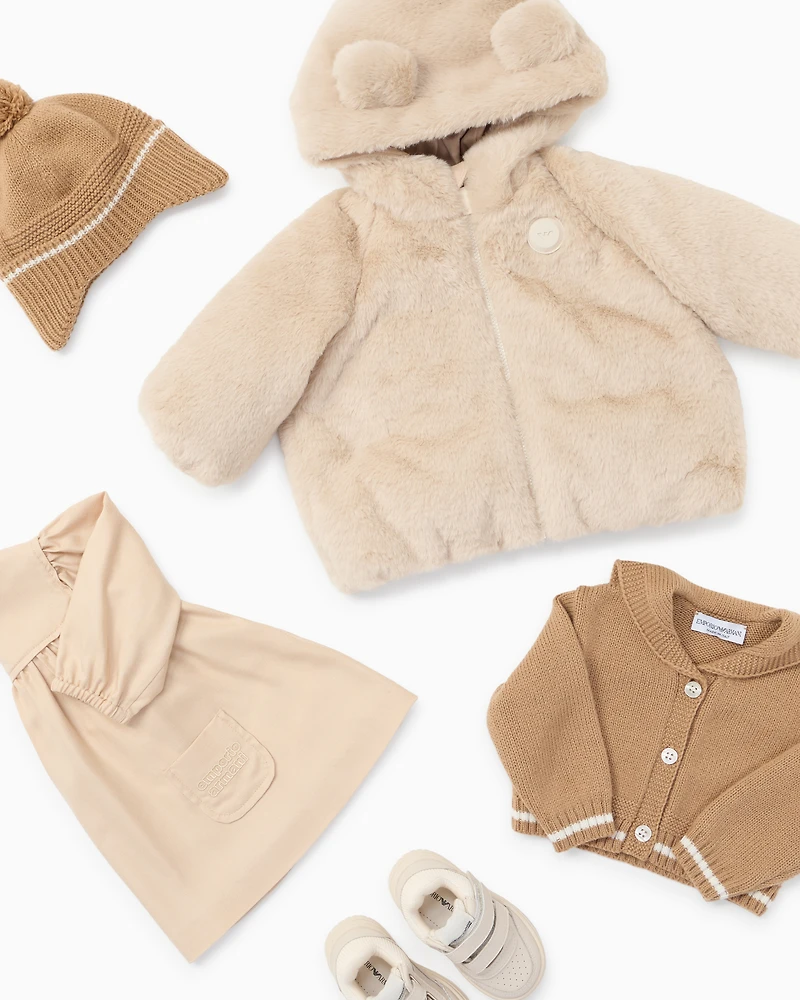 Emporio Armani - Faux-fur hooded jacket, Girl, Beige, Size: