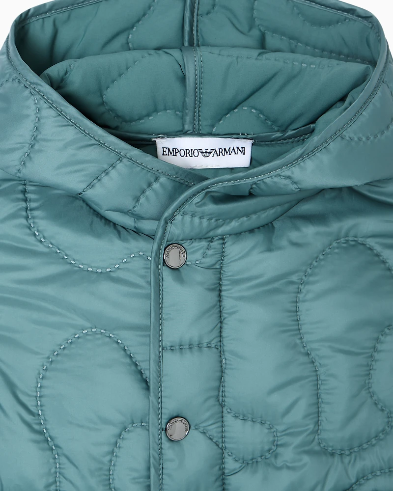 Emporio Armani - Nylon hooded jacket with 3D quilted-effect embroidery, Boy, Pink, Size: