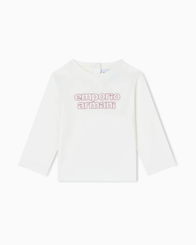 Emporio Armani - ASV jersey jumper with a glitter logo print, Girl, White, Size: