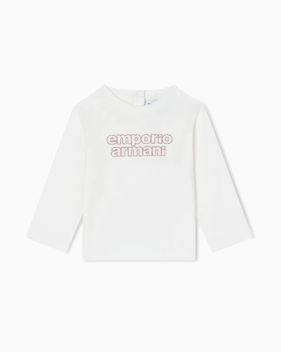 Emporio Armani - ASV jersey jumper with a glitter logo print, Girl, White, Size: