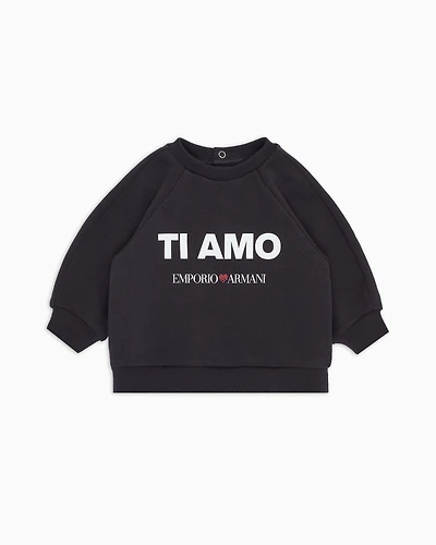 Emporio Armani - ASV French terry sweatshirt with Ti amo print, Boy, Navy Blue, Size:
