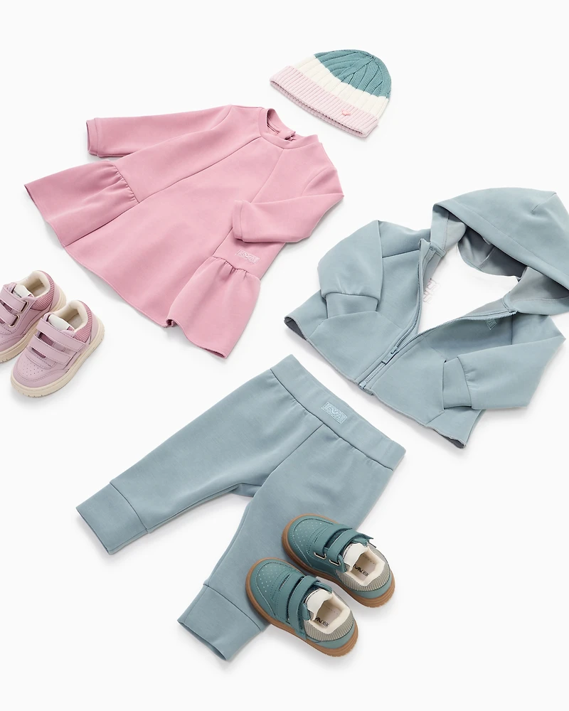 Emporio Armani - Cupro tracksuit with zip-up, hooded sweatshirt, Girl, Light Blue, Size: