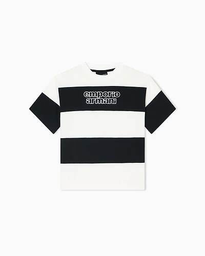 Emporio Armani - ASV oversized T-shirt heavyweight jersey with a striped motif, Boy, Navy Blue, Size: