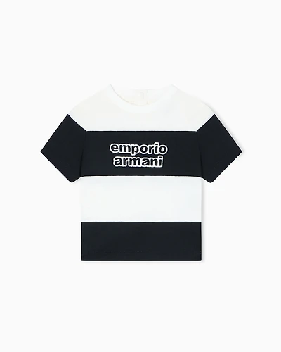 Emporio Armani - ASV heavyweight jersey T-shirt with striped motif, Boy, Navy Blue, Size: