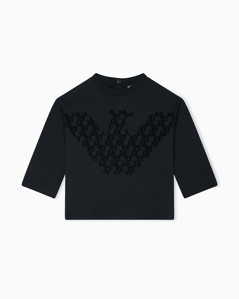Emporio Armani - ASV long-sleeved jersey T-shirt with oversized eagle logo, Boy, Navy Blue, Size: