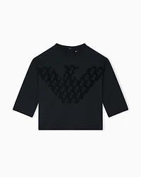 Emporio Armani - ASV long-sleeved jersey T-shirt with oversized eagle logo, Boy, Navy Blue, Size: