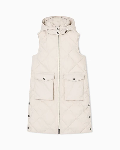 Emporio Armani - Quilted oversized sleeveless nylon top with all-over jacquard logo, Girl, Beige, Size: