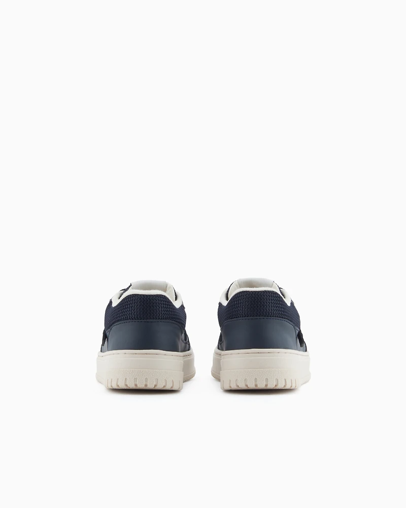 Emporio Armani - Leather sneakers with mesh details, Boy, Navy Blue, Size:
