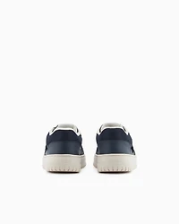 Emporio Armani - Leather sneakers with mesh details, Boy, Navy Blue, Size: