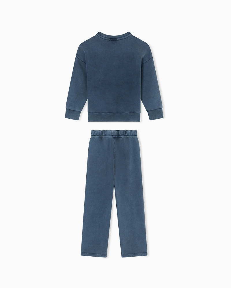 Emporio Armani - Oversized garment-dyed jersey tracksuit, Boy, Blue, Size: