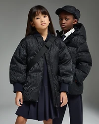 Emporio Armani - ASV jacquard nylon hooded down jacket with all-over logo, Boy, Navy Blue, Size: