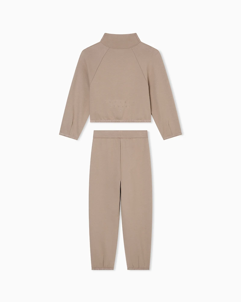 Emporio Armani - ASV interlock jersey tracksuit with full-zip sweatshirt, Girl, Beige, Size: