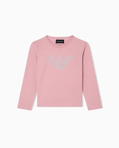 Emporio Armani - ASV jersey jumper with a glitter logo print, Girl, Pink, Size: