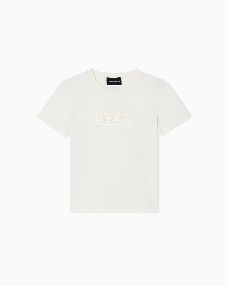 Emporio Armani - Jersey T-shirt with embroidered EA patch, Girl, White, Size: