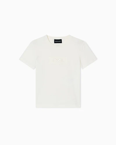 Emporio Armani - Jersey T-shirt with embroidered EA patch, Girl, White, Size: