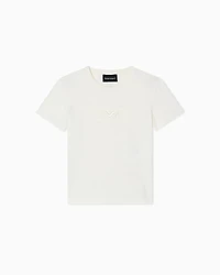 Emporio Armani - Jersey T-shirt with embroidered EA patch, Girl, White, Size: