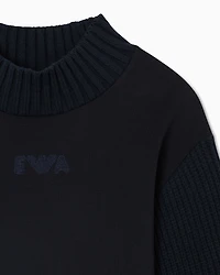 Emporio Armani - Double jersey dress with knit sleeves, Girl, Navy Blue, Size: