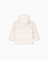 Emporio Armani - ASV jacquard nylon hooded down jacket with all-over logo, Boy, Beige, Size: