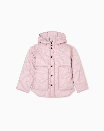 Emporio Armani - Nylon hooded jacket with 3D quilted-effect embroidery, Boy, Pink, Size: