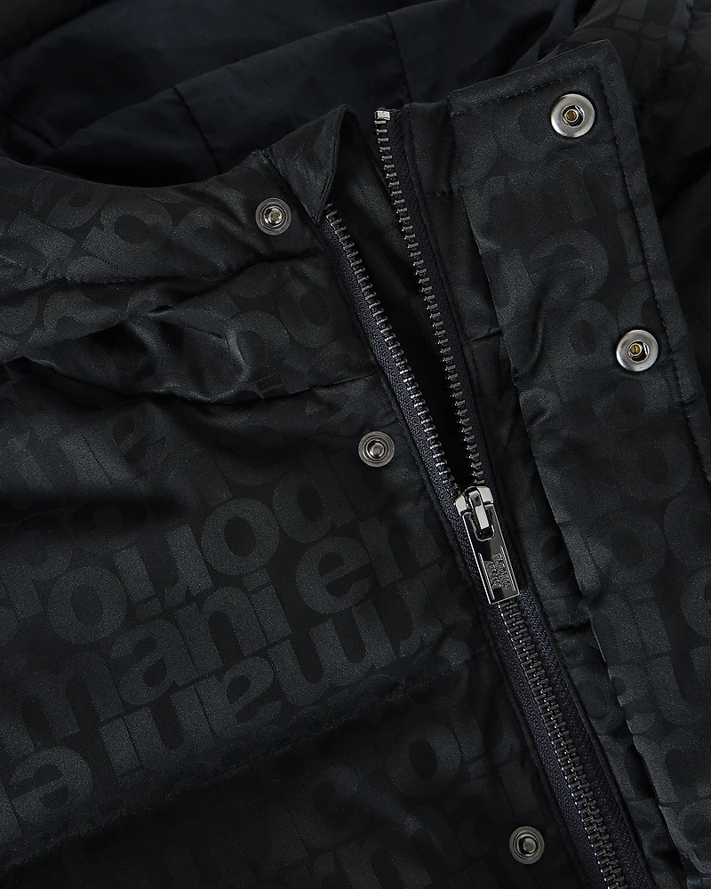 Emporio Armani - ASV jacquard nylon hooded down jacket with all-over logo, Boy, Navy Blue, Size: