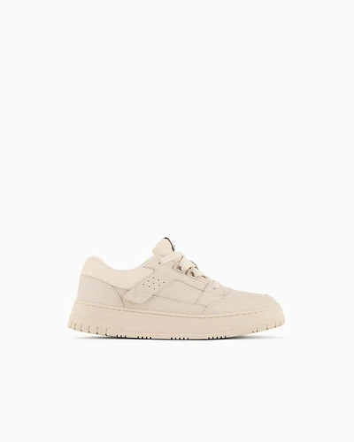 Emporio Armani - Leather sneakers with mesh details, Boy, Beige, Size: