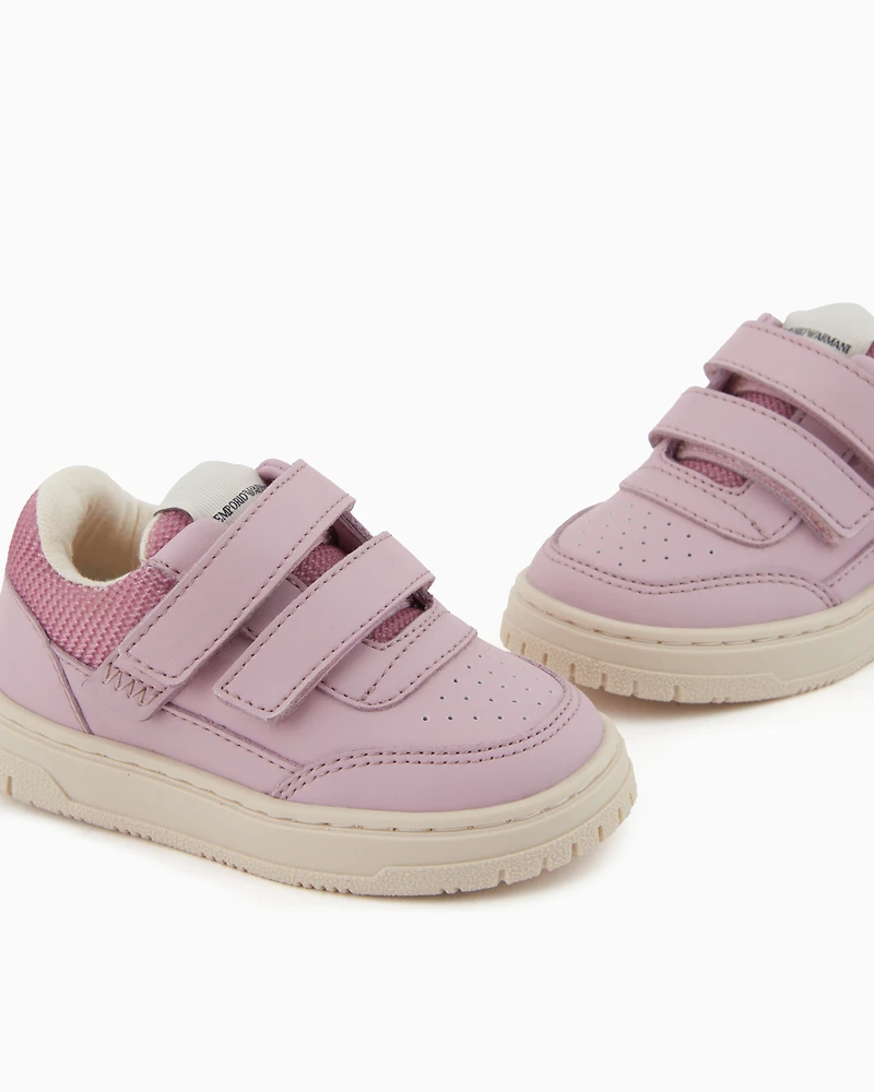 Emporio Armani - Leather sneakers with mesh details, Boy, Pink, Size: