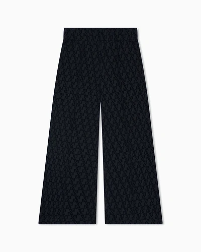 Emporio Armani - Interlock jersey trousers with all-over flocked EA logo, Girl, Navy Blue, Size: