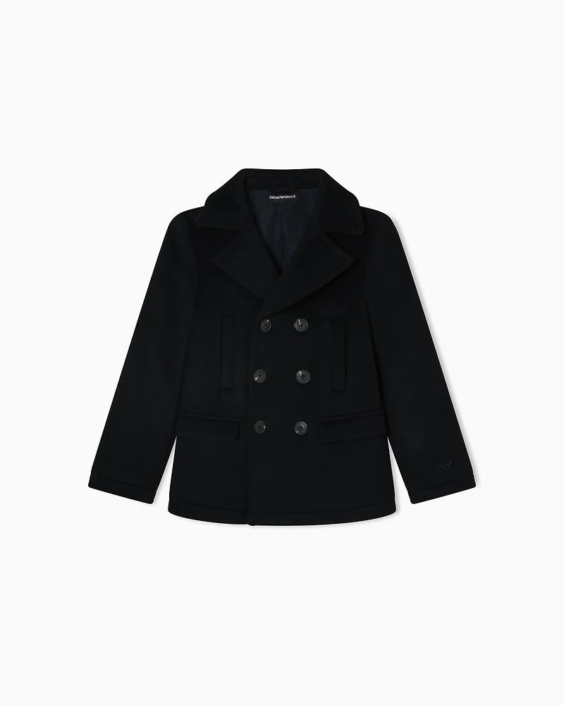 Emporio Armani - Double-breasted pea coat Casentino wool , Boy, Navy Blue, Size: