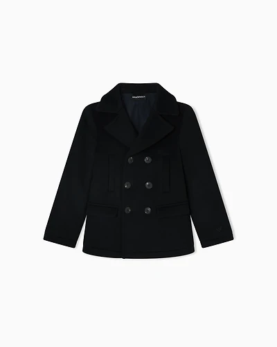 Emporio Armani - Double-breasted pea coat Casentino wool , Boy, Navy Blue, Size: