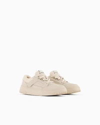 Emporio Armani - Leather sneakers with mesh details, Boy, Beige, Size:
