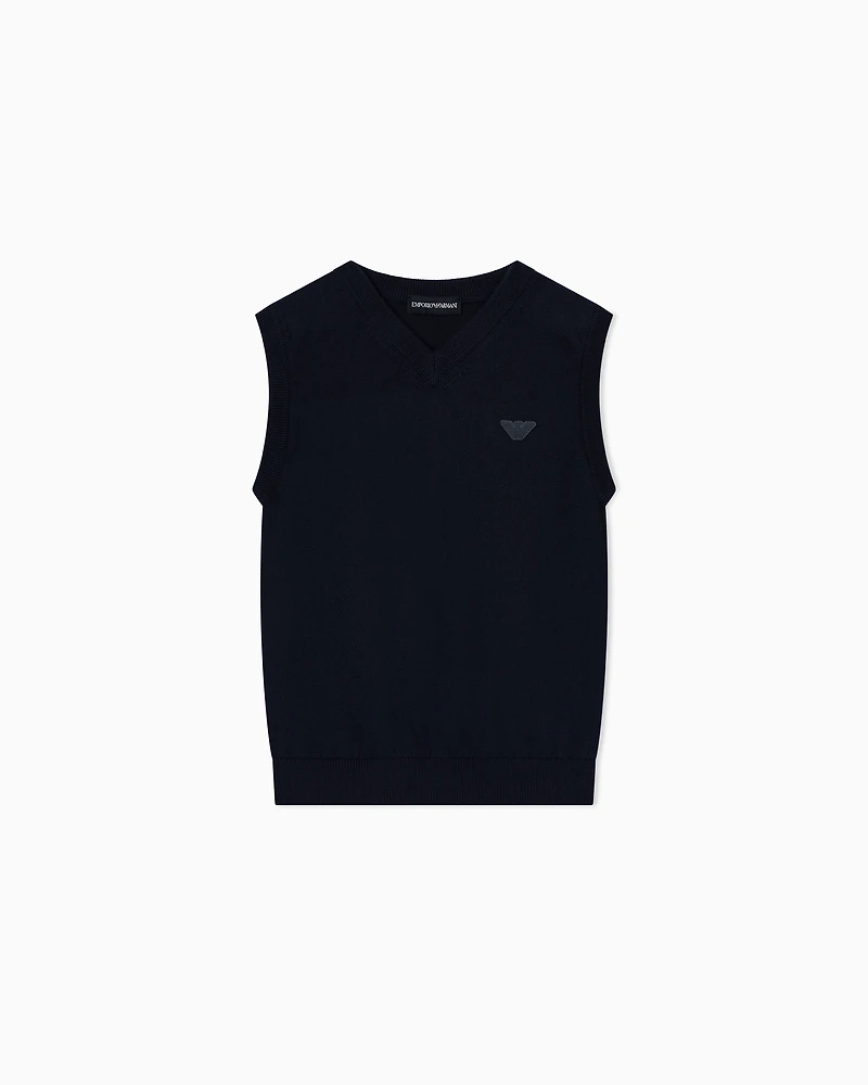 Emporio Armani - ASV Wool-blend V-neck waistcoat , Boy, Navy Blue, Size: