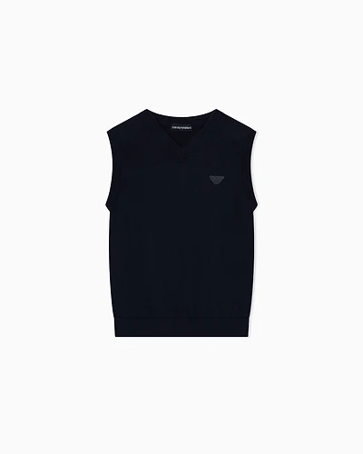 Emporio Armani - ASV Wool-blend V-neck waistcoat , Boy, Navy Blue, Size: