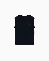 Emporio Armani - ASV Wool-blend V-neck waistcoat , Boy, Navy Blue, Size: