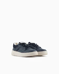 Emporio Armani - Leather sneakers with mesh details, Boy, Navy Blue, Size: