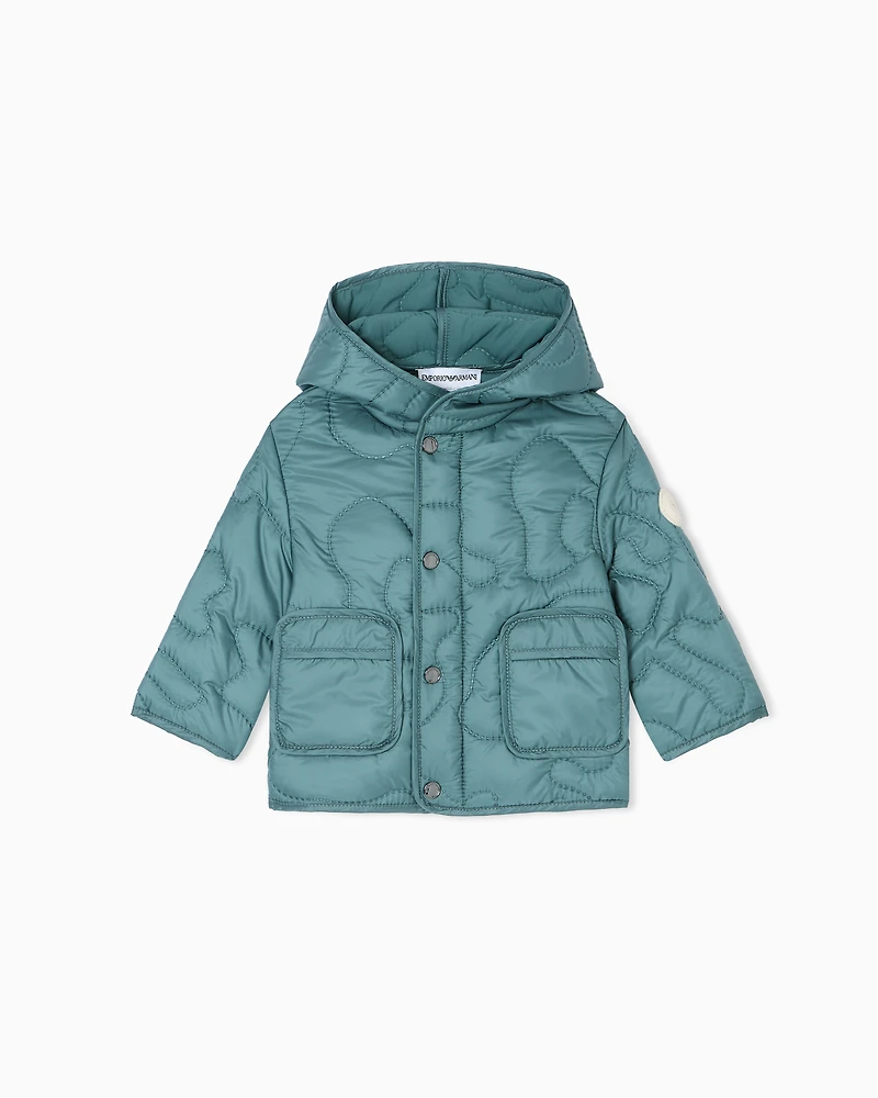 Emporio Armani - Nylon hooded jacket with 3D quilted-effect embroidery, Boy, Pink, Size: