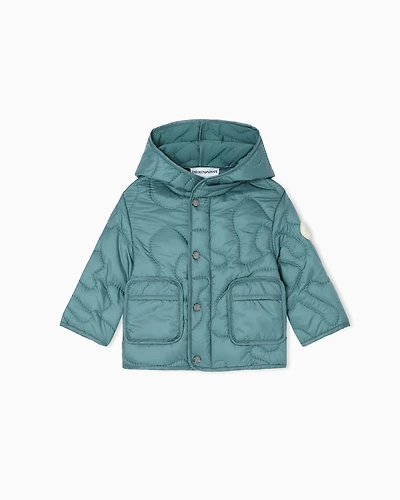 Emporio Armani - Nylon hooded jacket with 3D quilted-effect embroidery, Boy, Pink, Size: