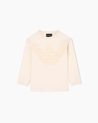 Emporio Armani - ASV oversized long-sleeved jersey T-shirt with eagle logo, Boy, Beige, Size: