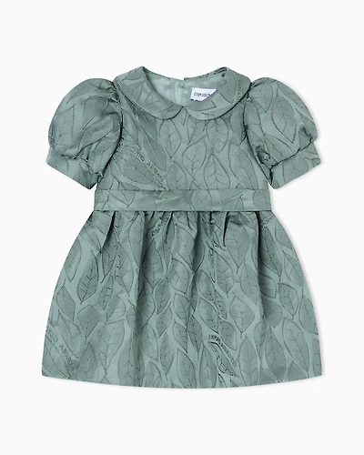 Emporio Armani - Leaf design jacquard dress with puff sleeves, Girl, Green, Size: