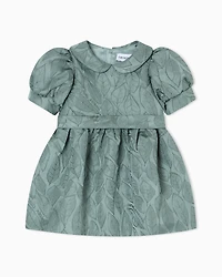 Emporio Armani - Leaf design jacquard dress with puff sleeves, Girl, Green, Size: