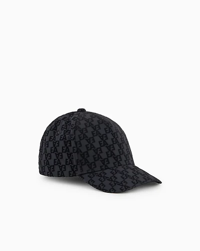 Emporio Armani - Baseball cap with all-over flocked lettering, Boy, Navy Blue, Size: