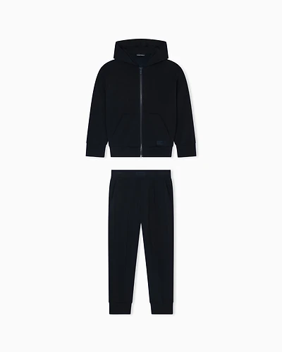 Emporio Armani - Double-jersey tracksuit with hooded zip-up sweatshirt, Boy, Navy Blue, Size: