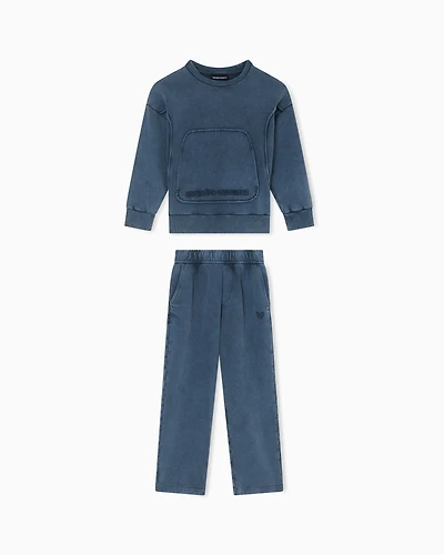 Emporio Armani - Oversized garment-dyed jersey tracksuit, Boy, Blue, Size: